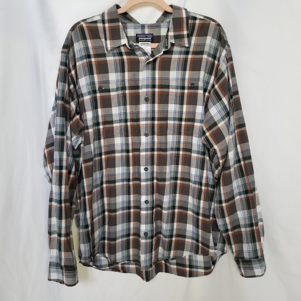 Patagonia plaid button down, long-sleeve shirt 100% cotton men's size XL